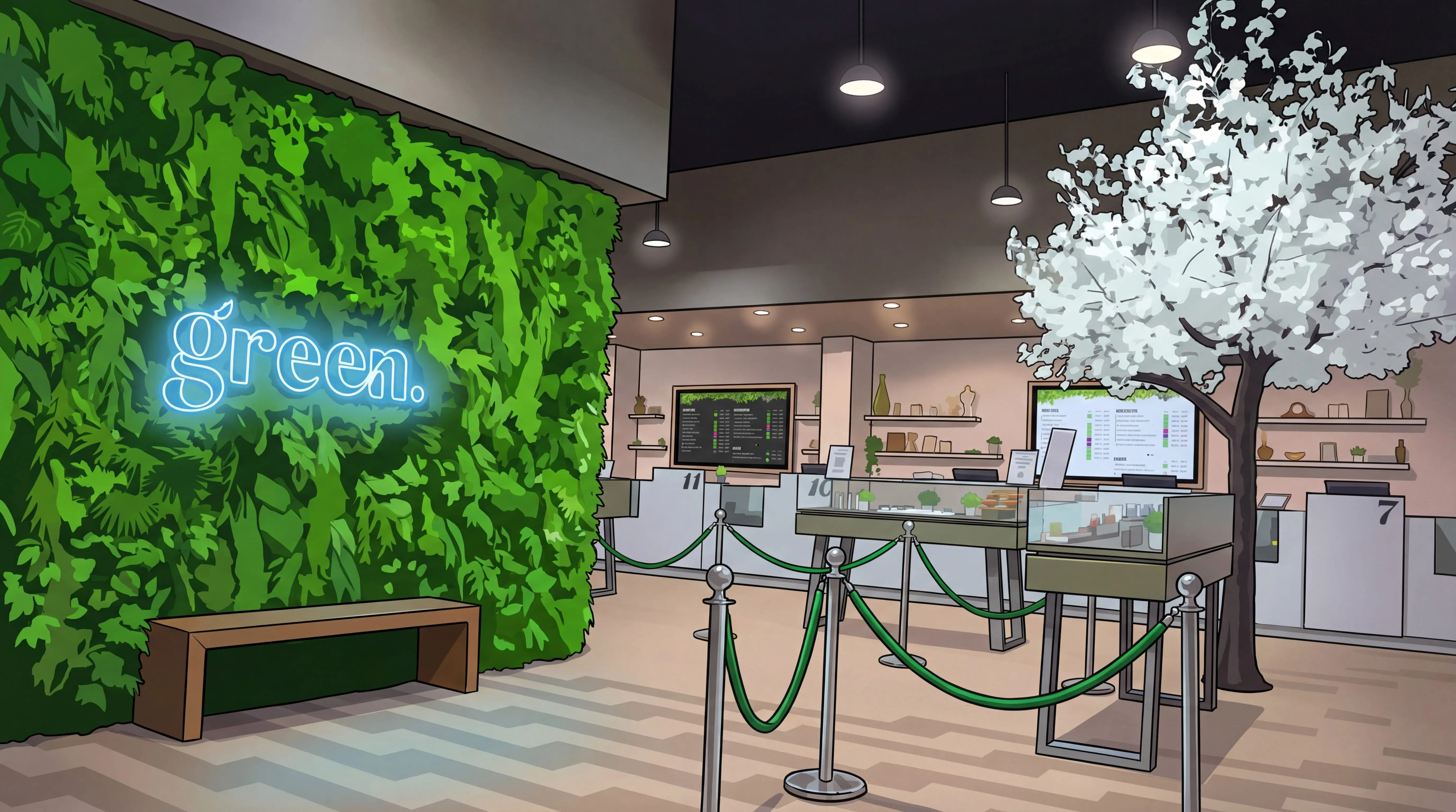 Green dispensary interior